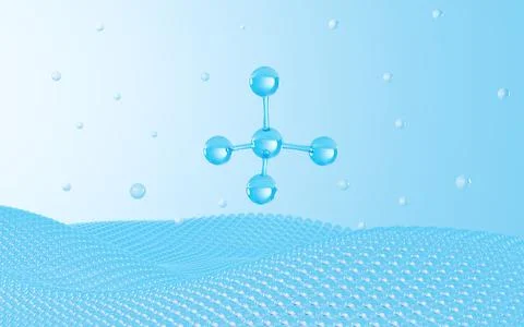 Floating molecular structure in the blue background, 3d rendering. Stock Illustration