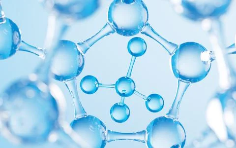Floating molecular structure in the blue background, 3d rendering. Stock Illustration