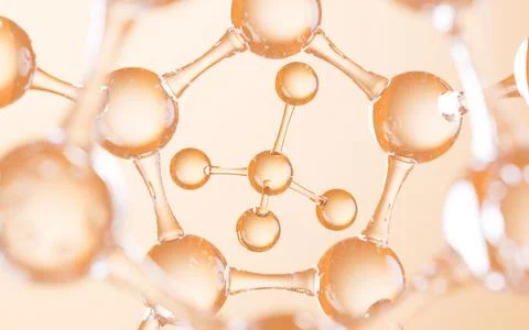 Floating molecular structure in the gold background, 3d rendering. Stock Illustration