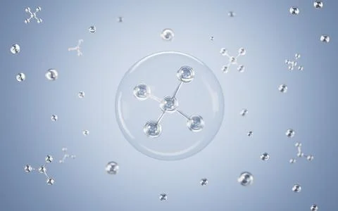 Floating molecular structure in the grey background, 3d rendering. Stock Illustration