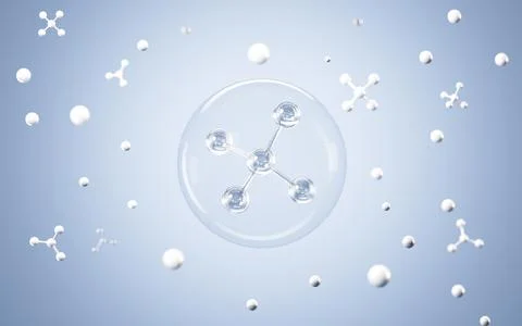 Floating molecular structure in the grey background, 3d rendering. Stock Illustration
