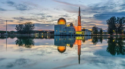 A Floating Mosque During Sunrise Slow Zoom Out Stock Footage 36999848