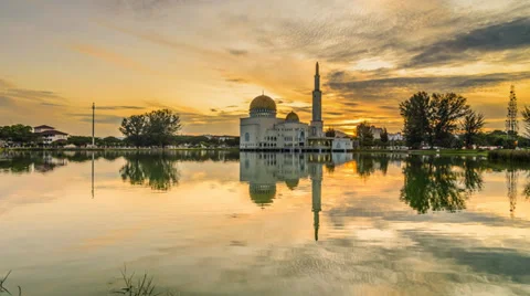A Floating Mosque During Sunrise Slow Zoom In Stock Footage 36999938