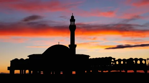 Floating Mosque in Jeddah, on the shores of the Red Sea, Time Lapse at Twilight Stock Footage 164703917