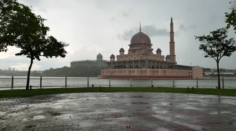 Floating Mosque By The Lake in raining day Stock Footage 57907689