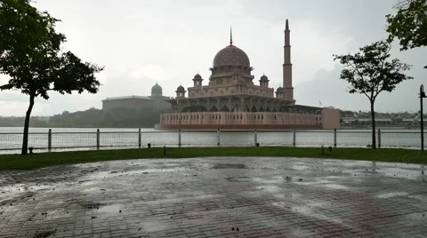 Floating Mosque By The Lake in raining day Stock Footage 57908583