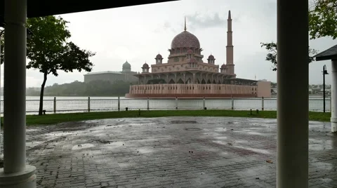 Floating Mosque By The Lake in raining day Stock Footage 57908607