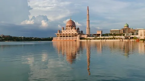 Floating Mosque with warm light from sunset Stock Footage 57821631