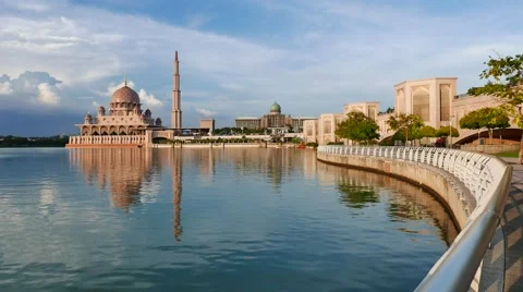 Floating Mosque with warm light from sunset Stock Footage 57821660