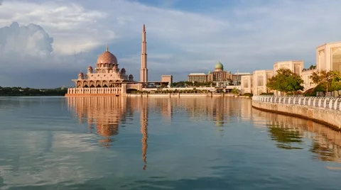 Floating Mosque with warm light from sunset Stock Footage 57821901
