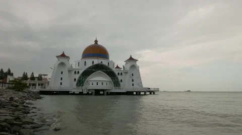 Floating mosque with white color of sky Stock Footage 50357325