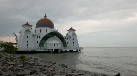 Floating Mosque With White Color Of Sky Stock Footage 50809081