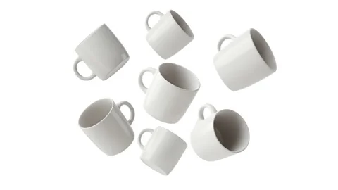 Floating mugs isolated on white Stock Footage 339340691