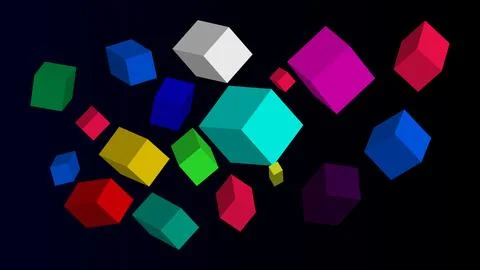 Floating multicolored 3D cubes on dark blue background with abstract art Stock Illustration