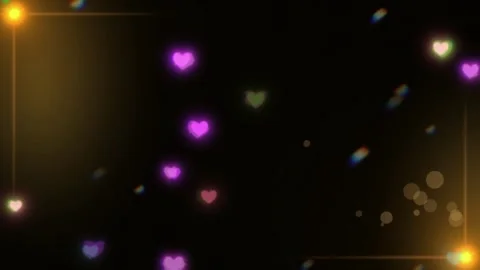 Floating multicolored glowing hearts animated background with golden lens flare Video stock 342118007