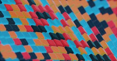 Floating Multicolored Transparent and Opaque Cubes on Black Background.. Stock Illustration