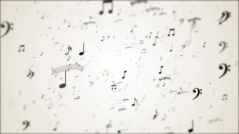 Floating music notes background soft white space, black symbols, blur depth, mel Stock Footage 340410653