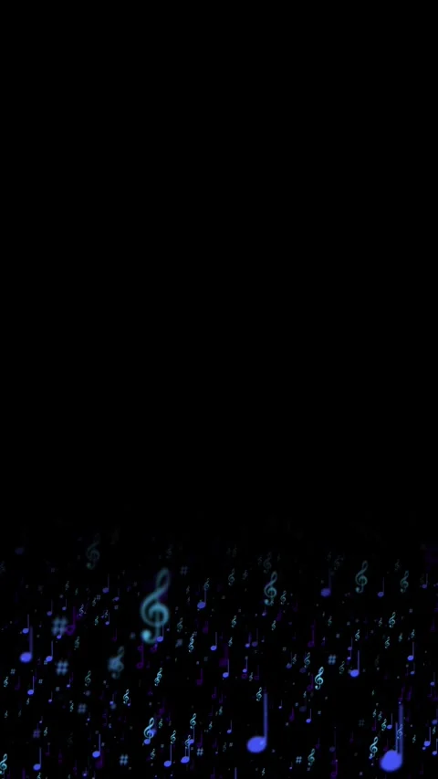 Floating music notes dark blue and purple glowing symbols, falling melody marks, Stock Footage 340564720