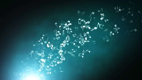 Floating musical notes on an abstract blue background with flares Stock-Footage 87429560