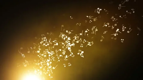 Floating musical notes on an abstract gold background with flares Stock Footage 87424828