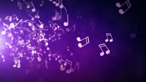 Floating musical notes on an abstract purple background with flares 3d illust Illustration