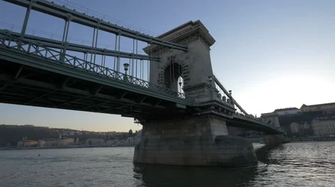 Floating near the Chain Bridge in Budapest Stock Footage 48952968