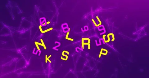Floating neon alphanumeric characters rotating in digital environment, with 스톡 사진