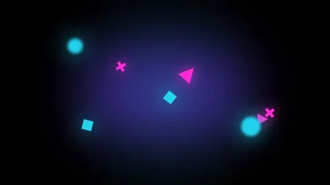 Floating neon geometric shapes including circles, squares, triangles, and p.. Stock Footage 346002129