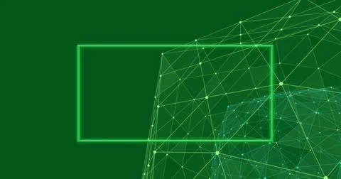 Floating neon green rectangular frame hovering in virtual green field, with Stock Photos
