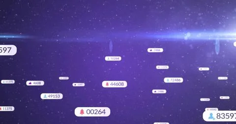 Floating notification badge with bell showing 00264 drifting in purple starfield イラスト素材