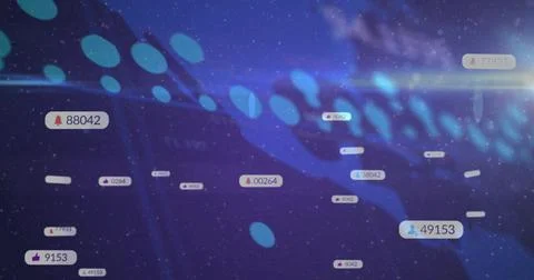Floating notification badges moving across virtual dashboard, showing counts, 스톡 일러스트