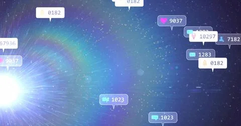 Floating notification bubbles showing heart chat envelope user bell icon counts 스톡 일러스트