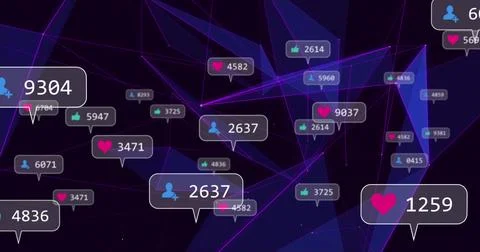 Floating notification cluster drifting across dark network, with neon counters Stock Illustration