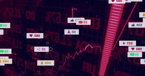 Floating notification panels moving over dark red flat design dashboard, showing Stock Footage 309284045