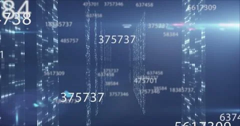 Floating numeric sequence 375737 streaming through digital data corridor with 스톡 사진