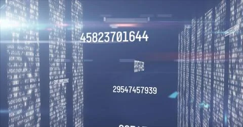 Floating numeric string 45823701644 dominating virtual 3D data-space, with Illustrazione stock