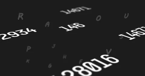 Floating numeric strings like 28016, 2934, 1467 and alphabetic characters Stock Photos