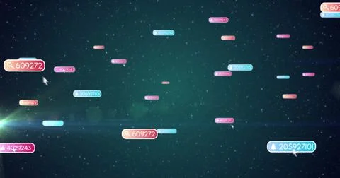 Floating numerical codes image over starry night sky background Stock Photos