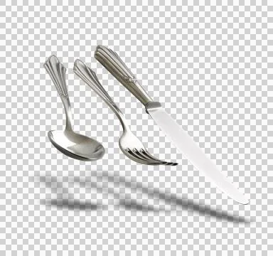 Floating Old Silverware Set with shadows Stock Photos