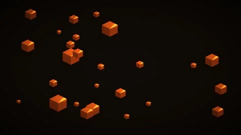 Floating orange cubes in dark background Stock Footage 338332485