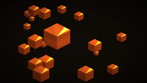 Floating orange cubes in a dark space create a modern Stock Footage 338229068
