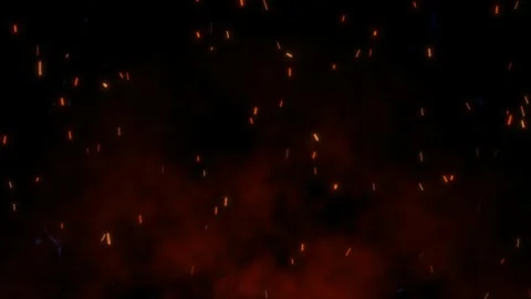Floating orange embers rising through dark smoky atmosphere with glowing blue 스톡 동영상 345213428