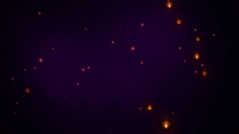 Floating orange pumpkins and particles against purple backdrop. Video stock 343292189