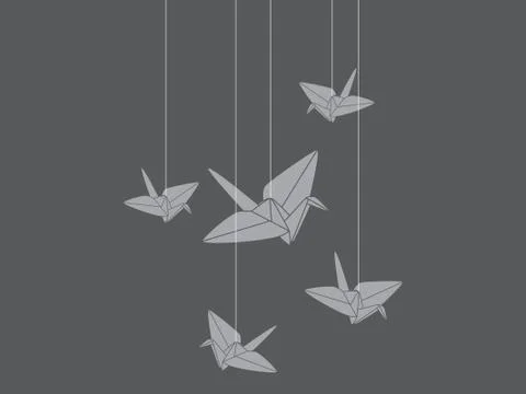 Floating Origami Cranes Vector Illustrazione stock