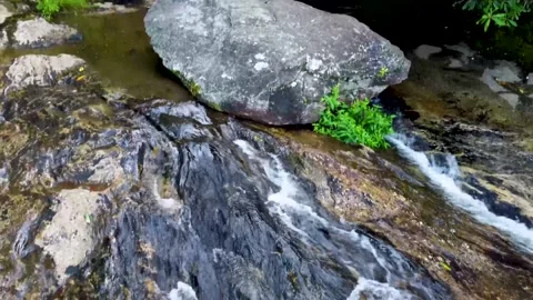 Floating over peaceful section of a waterfall and creek Stock Footage 158324979