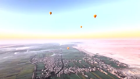 Floating Over Pharaohs: Nile Valley Balloon Adventure Stock Footage 281487076