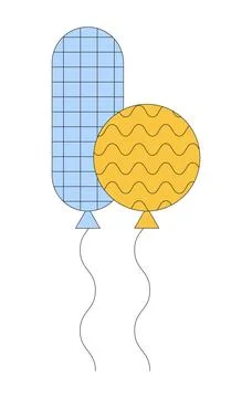 Floating pair of balloons on strings 2D linear cartoon object Ilustração Stock