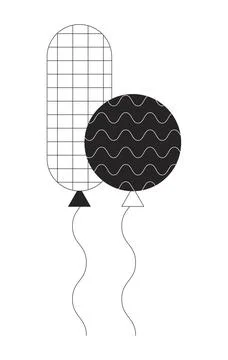 Floating pair of balloons on strings black and white 2D line cartoon object Ilustração Stock