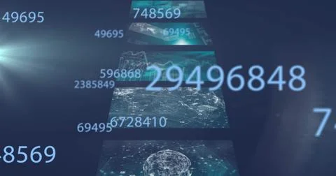 Floating pale-blue numeric string 29496848 anchoring data corridor, with pane Stockillustratie