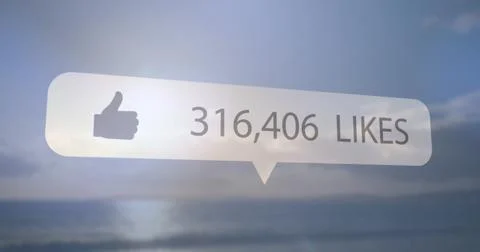 Floating pale speech bubble displaying thumbs-up icon and 316,406 LIKES over 스톡 사진